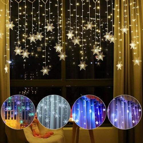 Outdoor Christmas Snowflake LED Curtain String Lights Waterproof Holiday Wedding Party Decoration Can Be Flashing Fairy Lamp