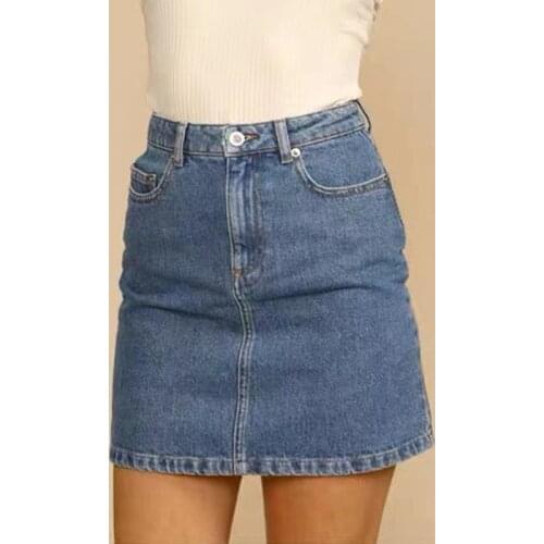 2021 Spring and Summer New Fashion Retro High Waist Classic Double Pockets Slim All-match A-line Denim Skirt