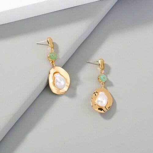 Minar Temperament Irregular Imitation Pearl Long Dangle Earrings for Women Gold Color Metal Geometric Hanging Earrings Oorbellen