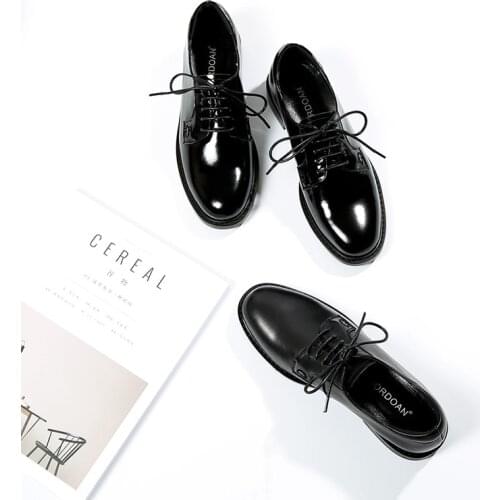 MORDOAN Genuine Cow Leather Oxfords Women Shoes Lace-Up Ladies Brogue Flat Derby Shoes Patent Leather Shoes Big Size 44 45 46