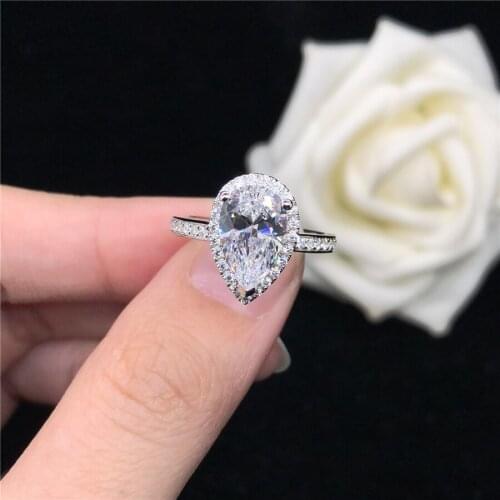 2Ct Genuine 585 White Gold Pear Shape Drop Designer Lovely Diamond Women Wedding Ring Love Promise Lady Jewelry Drop Shipping