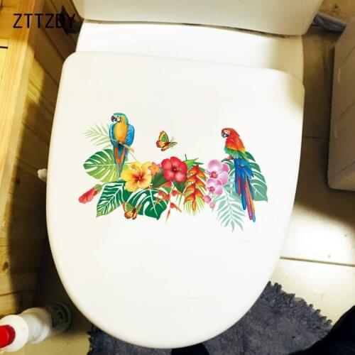 ZTTZDY 27.6×15.9CM Cartoon Bouquet Parrot Living Room Decoration Funny WC Toilet Stickers T2-1196