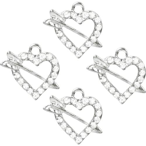 20Pcs/lot Alloy Metal Crystal Heart Pendant Charms DIY Accessories Necklace Bracelet Jewelry Findings