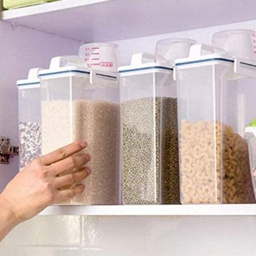 2 Pcs Rice Storage Containers Airtight Dry Food Storage Bin,Plastic Dispenser with Pourable Spout & Measuring Cup(2.5L)