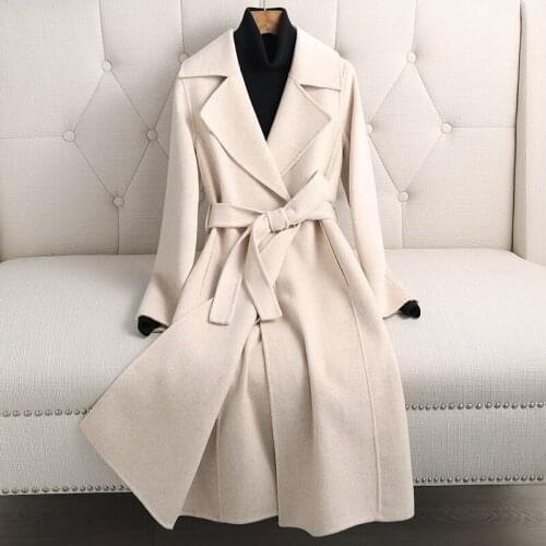 2021 Fashion High-End Cashmere Jacket Women Plus Size Autumn Winter Long Double Sided Wool Coat With Belt Overcoat Female G731