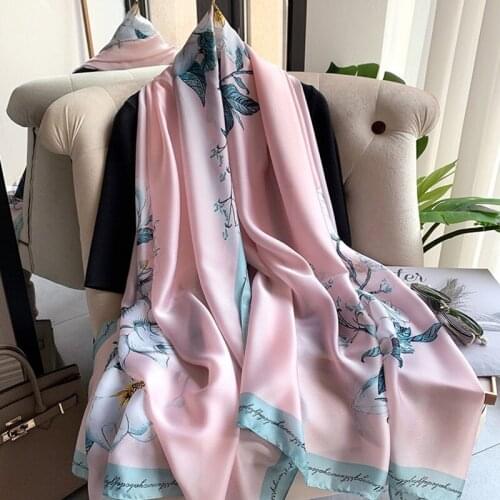 2021 Women Silk Winter Scarf Luxury Design Print Lady Beach Shawl Scarves Fashion Smooth Foulard Female Hijab