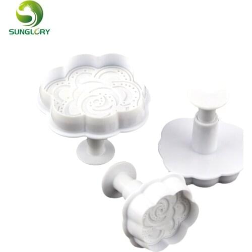 3PCS/SET Plastic Flower Cake Mold Sugar Craft Fondant Plunger Cutter Cookie Biscuit Stamp Cake Decorating Tools Baking Mold