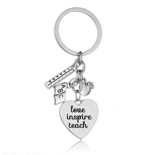 36PC Teachers Key Chains Apple Ruler ABC Book Heart Charms Keyrings Love Inspire Teach Pendant Keychains Teachers Day Gifts Hot