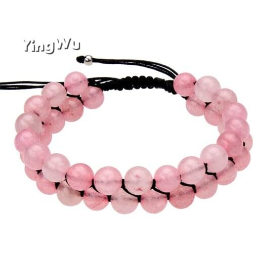 Yingwu Rose Quartz Stone Round Beads Elastic Line Woven Bracelets Double Layer Row Stones Bracelets