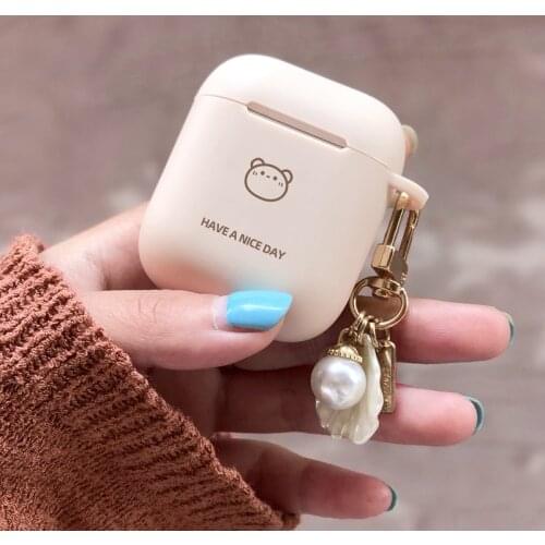 Luxury Earphone Case for Airpods Pro Soft Cover for Airpods 12 Protective Cover Accessories With Pearl Keychain Keyring