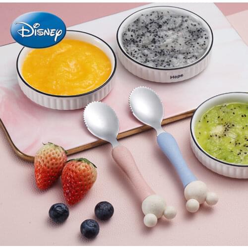 Disney Stainless Steel Mud Scraping Spoon Mickey Cartoon Supplementary Food Tableware Childrens Creative Toothed Spoon