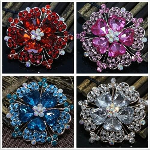 Elegant multicolor heart rhinestone high grade crystal flower pins broches for women hot rose gold-color jewelry I