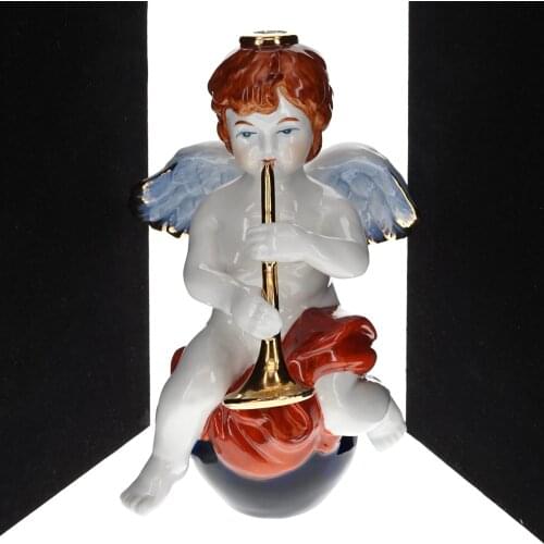Porcelain Cute Little Boy Playing Trumpet Angel Sculpture Ceramic Figure Home Desk Ornaments Best Child Statute Gift Room Decor