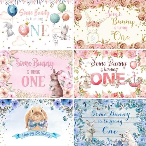 InMemory Bunny Theme Photography Backgrounds Flowers Balloon Newborn Baby Shower Kids 1st Birthday Party Rabbit Backdrops Custom