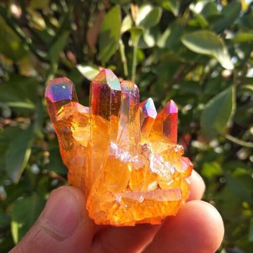 65g Beautiful electroplated orange halo quartz crystal clusters of natural stones and minerals for home and wedding decorat