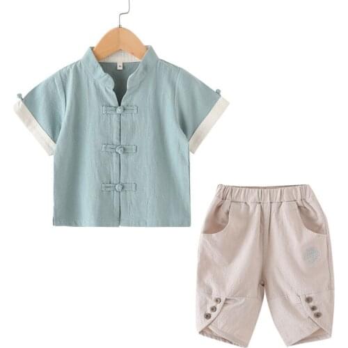 Boys Girls Kung Fu Clothes Chinese Style Tang Suit Children Cotton Clothing Set Shirt +Pant 2pcs Outfit Kids Costume