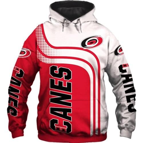 Carolina Mens Fashion 3D Hoodie White Red Stitching Design Black Swirl Print Hurricanes Cool Outdoor Sweatshirt