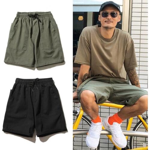 Mens Casual Cargo Shorts 2021 Summer New Hong Kong Style Ins Trendy Simple Straight Cotton Loose Five-point Sweat Pants