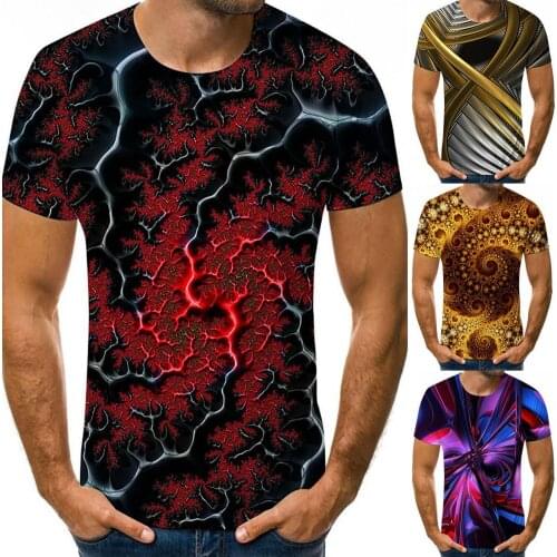 Men Tops Geometric Print Breathable Polyester Three-dimensional T-shirt for Party