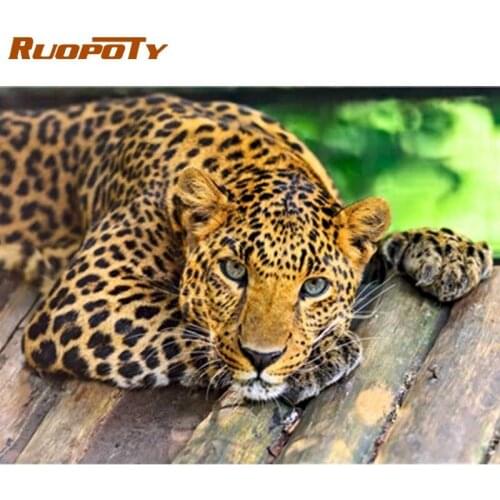 RUOPOTY 60x75cm Picture By Numbers Kits For Adults HandPainted Leopard Animal Painting By Number DIY Framed On Canvas Craft