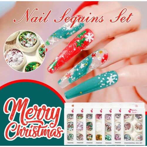Christmas Nail Sequins Set Nail Art Glitter Sequins Snowflakes Nail Decals Decoration for Christmas Party Date Perfect Gift