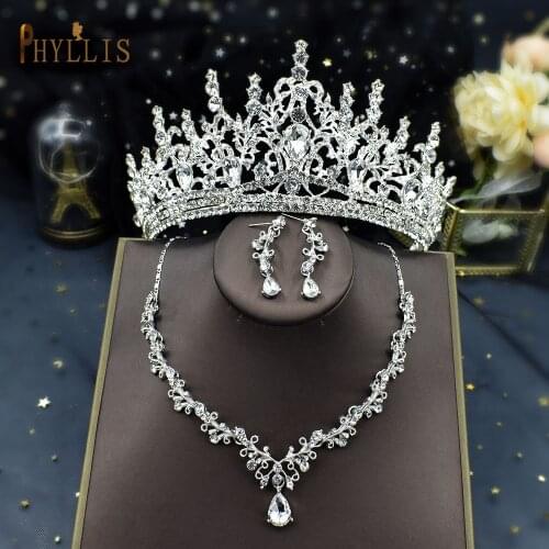 A101 Wedding Jewelry Set Wedding Tiara Necklace Earrings Rhinestone Headband Wedding Hair Ornaments African Bead Jewelry Set