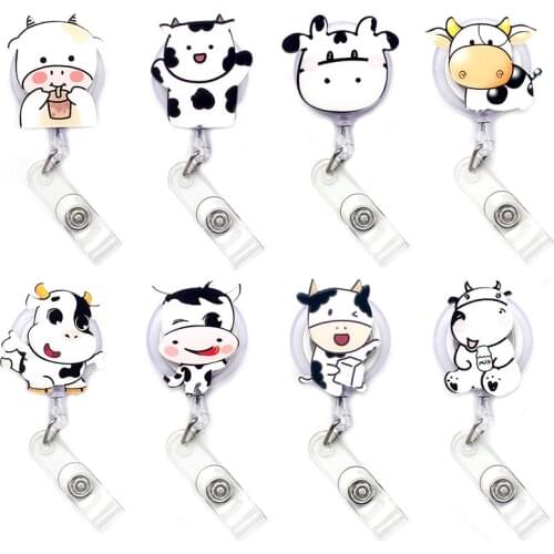 New Cartoon 60cm Acrylic Cute Cow Retractable Badge Reel Student Nurse Hospital Exhibition Enfermera Name Card ID Card Chest