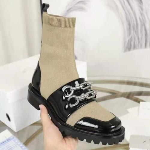 Newest size 41 patchwork women boots socks chains cover Street Style shoes women with letter winter boots