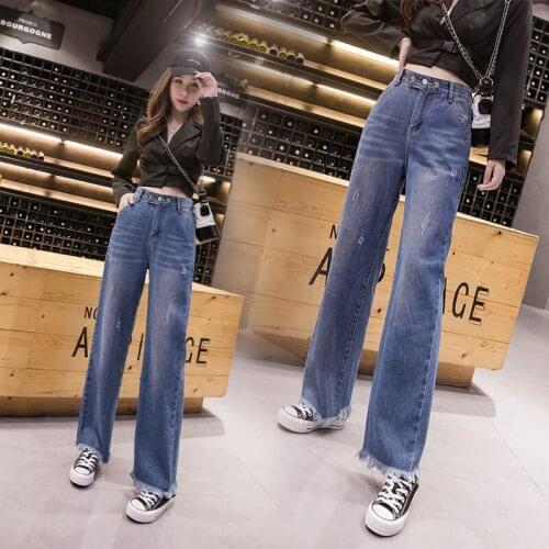 2020 New High Waist Straight Jeans Plus Size Women Spring Blue Casual Loose Wide Leg Jeans Trousers Girls Baggy Jeans Pants