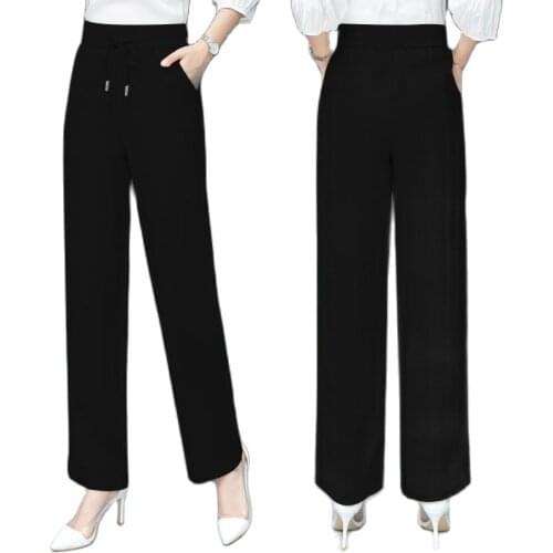 2021 Spring Summer New Female Straight Leg Pants Wide-Leg High-Waist Pants Womens Plus Size Drape Ice Silk Casual Trousers L413