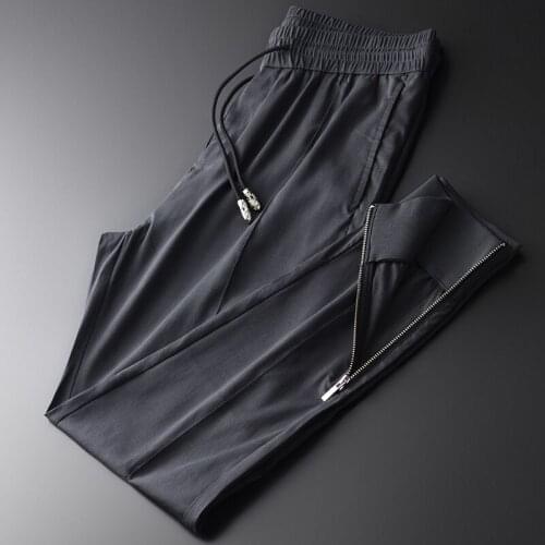 New Lyocell Mens Pants Luxury Foot Mouth Zipper Design Drawstring Men Pant Plus Size 4xl Elastic Waist Slim Fit Mens Trousers