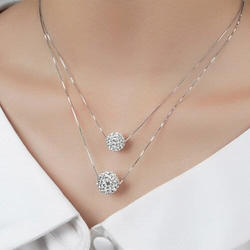 Simple Elegant Rhinestone Necklaces Fashion Jewelry Double CZ Crystal Ball Statement Pendants Necklaces For Woman Gift