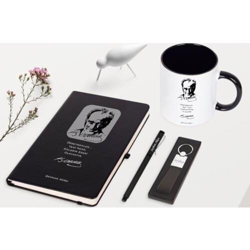 Personalized Ataturk Themed Black Notebook Pen Keychain Mug Set-2
