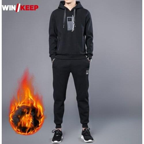 Casual Sports Suit Men Pullover Hooded Top Pencil Pants Drawstring Korean Style Two Piece Sets Thickening Warm Running Fitness