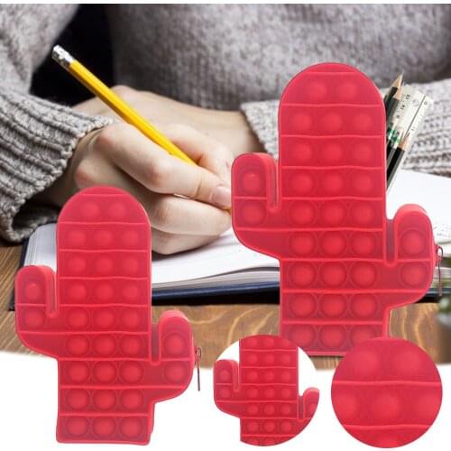 Simple Pencil Case Silicone Bubble Cactus Pen Storage Bag Zipper Stationery For Children Release Anxiety Study School Supplies