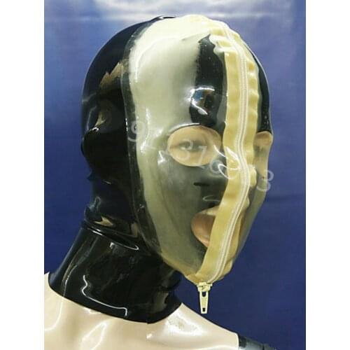 Pure Latex Gummi anti-clip Schwarz Maske Kapuze Hood Tight Zipper 0.4mm