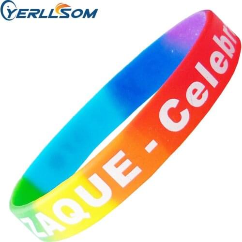 YERLLSOM 100pcs/Lot Free shipping custom 1color printed custom texts & logo rainbow rubber silicone bracelets for event P071701