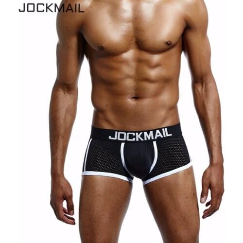 JOCKMAIL brand Nylon mesh Breathable men underwear boxer Trunks body Sexy Ice Silk WJ U Convex Cup Gay Penis Pouch gay Sleepwear
