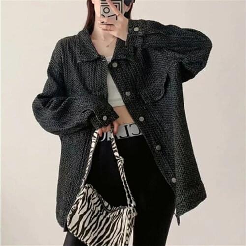 Fashion Cowgirl Coat Boyfriend Style Loose Mid Length Denim Jacket 2021 Autumn Womens New Lazy Style Long Sleeve Top Streetwear