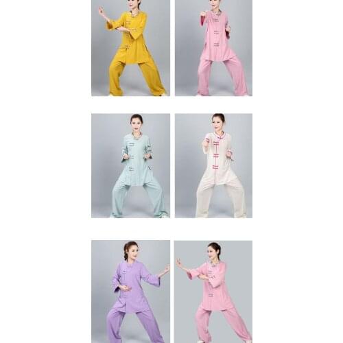 Women Summer&spring Cotton&Linen tai chi kung fu suits martial arts wu shu uniforms qigong taijiquan clothing yellow/green/pink