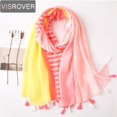 Visrover New Summer Tropical Beach Scarves Shawl Orange Stripe Geometric Print Scarf Boho Women Scarfs With Tassel Wholesales