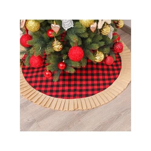1pc 120cm Christmas Tree Skirt Tassel Plaid Faux Fur Xmas Decor Floor Mat Party Home Holiday Decorations High Quality Ornaments