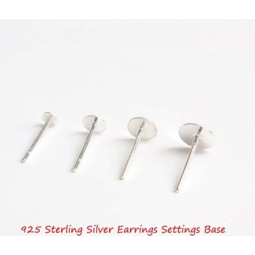 10pcs/bag 925 Sterling Silver Earrings Base 3/4/5/6mm Blank Round Cabochon Stud Ear Flat Base Settings Posts Pure Silver Earring