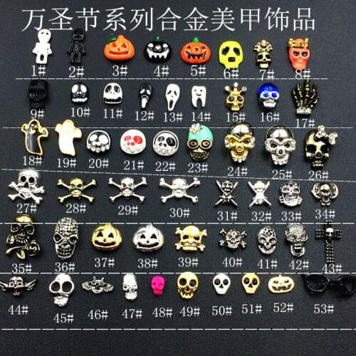 20pcs/pack metal nail art halloween ghost pumpkin skull crown 3d rhinestone jewelry gel nails sticker decoration art tools