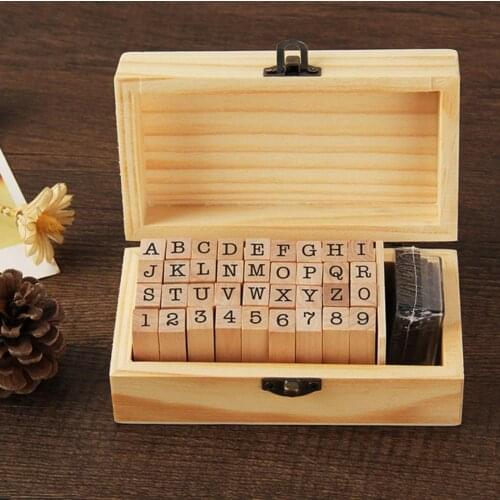 36Pcs/Set Capital Letter Alphabet Numbers Wooden Ink Stamps DIY Scrapbook Decor Months Weeks Seal Accessories Supplies