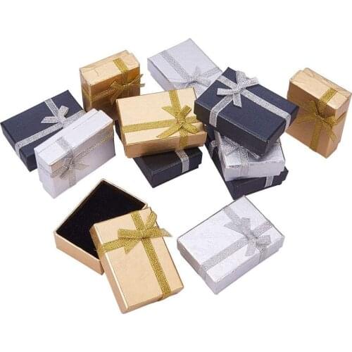 48pc 7x5x2.5cm Card board Jewelry Necklaces Bracelets Gift Boxes with Ribbon Bowknot Innr Sponge Rectangle DIY Jewelry Making