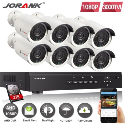 8-CHANNEL AHD DVR 8 pcs. 2.0MP 1080P Surveillance Cameras VIDEO SYSTEMS Outdoor Waterproof IR Night Vision 1 TB 2 TB HD Kit