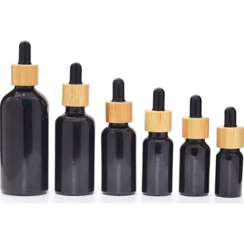 8pcs Wood Cover Black Refillable Dropper Bottle essential oil Glass Aromatherapy Liquid 5-100ml Drop for massage Pipette Bottles