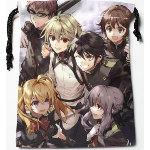 Seraph Of The End Anime Drawstring Bags Wedding Party Christmas Gift Pouches Packing 18x22cm Satin Fabric Storage Bag 0402