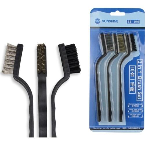 Anti-Static 3 In 1 Gold/Silver Steel Brush SS-046 Mobile Phone Maintenance Cleaning Brush for Motherbard BGA Repair Tool